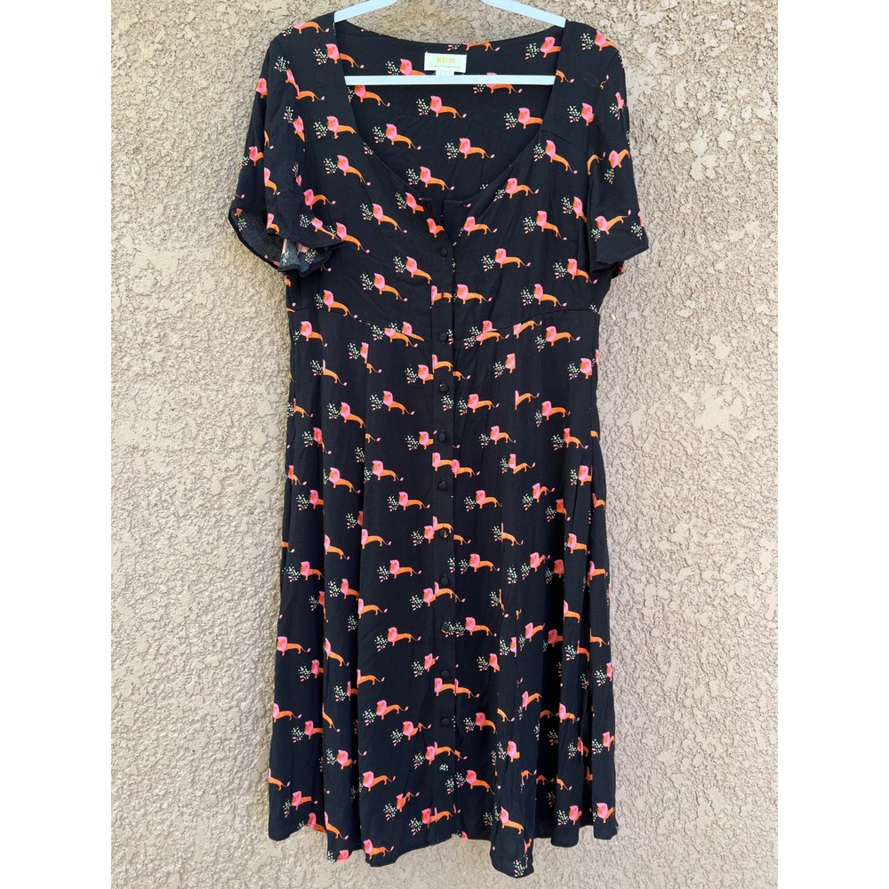 Maeve Anthropologie Lion Print Midi Dress 12 Black Whimsical Boho Tea Pockets